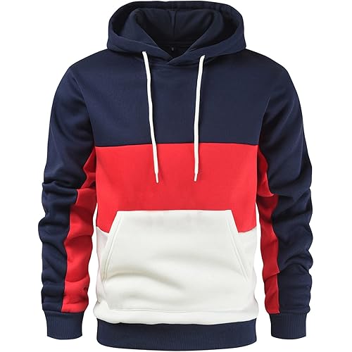Rusaevon Men's Fleece Pullover Hoodie Sweatshrits Drawstring Hooded Color Block Hoody for Men with Kangaroo Pocket