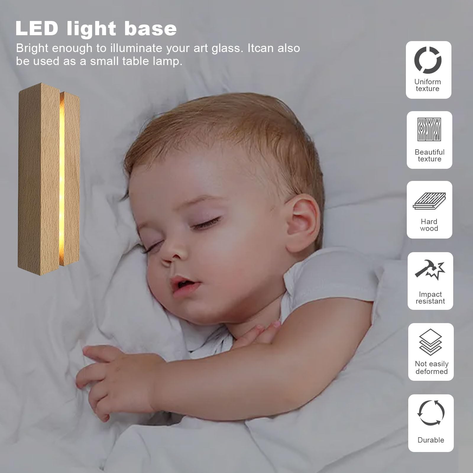 Base LED In Legno Per Esposizione Cristalli - 3 Modalità Luce Regolabile - Piedistallo Per Vetro, Resina E Arte - Foto 2