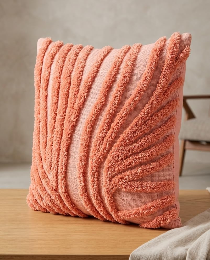 Image of Sofa Cushion Cover Cotton for Living Room Couch Soft Pillow Covers (Peach Lines, 16 x 16 Inch (Pack of 2))