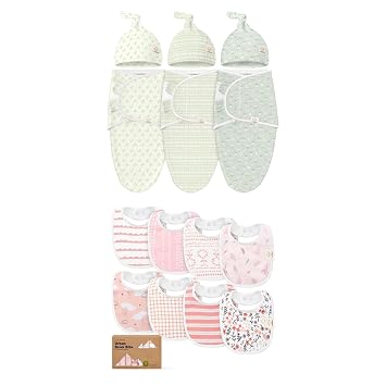 KeaBabies 3-Pack Swaddles with Hats for Newborns and 8-Pack Baby Bibs for Girls & Boys - Soft and Breathable Baby Sleeping Swaddle Wrap with Beanie Set - Teething Bibs for Infant and Toddlers