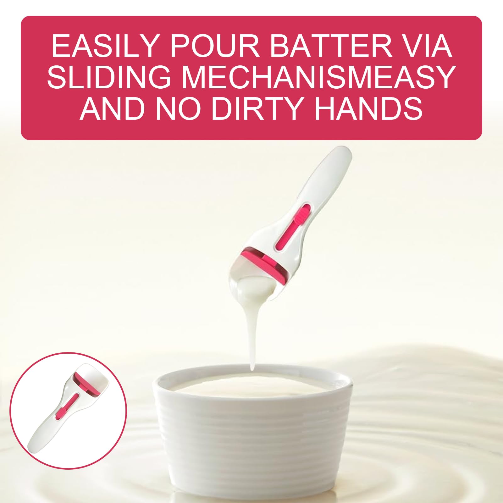 Dispensador de masa para magdalenas, botón deslizante de un solo toque, dispensador de masa fácil de limpiar, herramienta de horneado para cupcakes, magdalenas, panqueques y otros productos horneados
