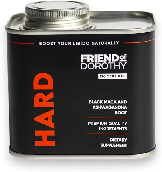 FRIEND OF DOROTHY - Hard Supplement for Men - Black Maca & Ashwagandha Root - Natural Performance Support - Enhances Energy, Vitality, Hormonal Balance - (120 Capsules/Can)
