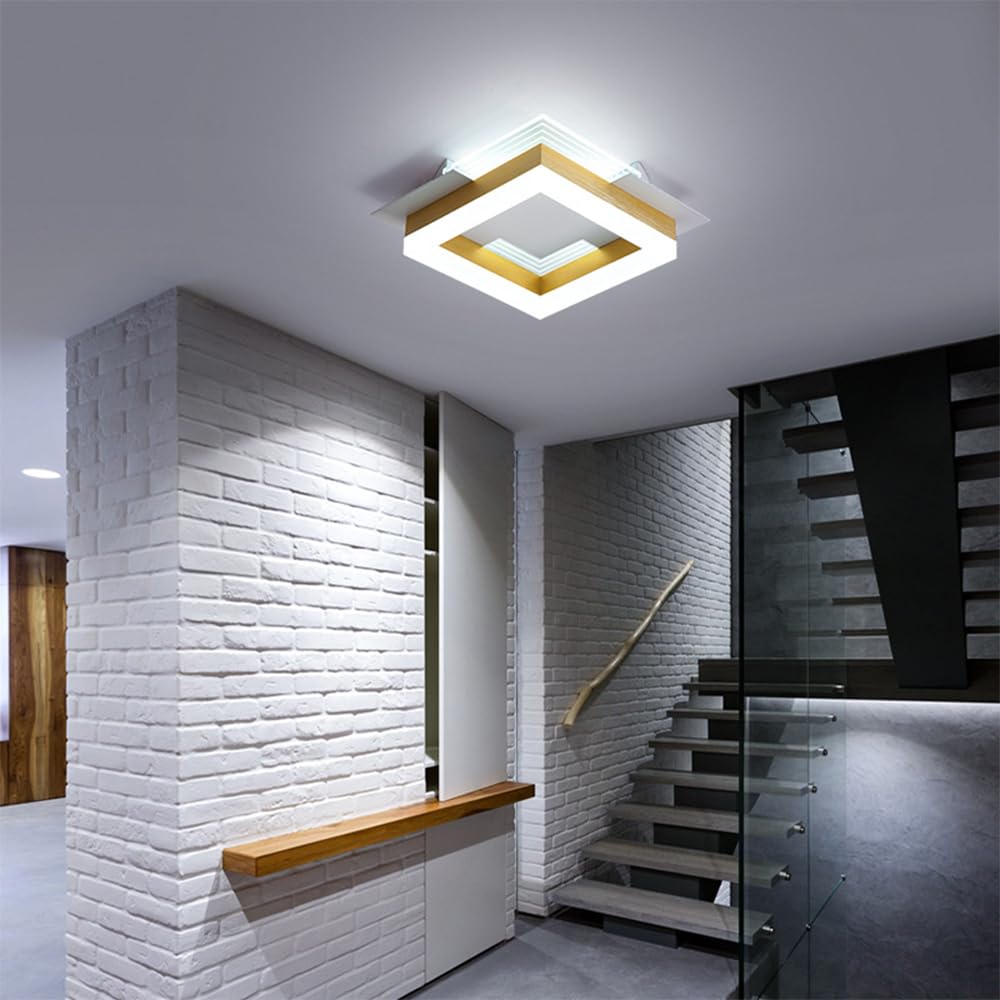 Nowoczesna Sufitowa Led 20 W, Sufitowa Do Korytarza, Półpłaska, Żyrandol Akrylowy W Kolorze Złotym, Do Montażu W Korytarzu, Blisko Sufitu/Kwadrat/3000 Tys.