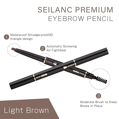 Miniatura 3 de Paquete de 2 lápices de cejas, impermeable, a prueba de manchas con cepillo de cejas, kit de maquillaje automático de cejas para ojos, marrón claro 1