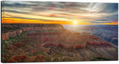 LevvArts Lienzo decorativo para pared, hermoso atardecer en el Gran Cañón, Arizona, Estados Unidos, paisaje, impresión sobre lienzo, moderno,