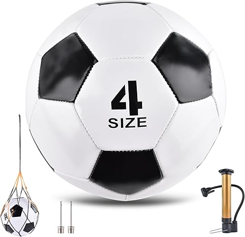 Miniatura 15 de Pelotas de fútbol clásicas desinfladas tamaño 4/5 con bomba y bolsa de malla para interior y exterior, césped, entrenamiento, práctica de 2-Azul