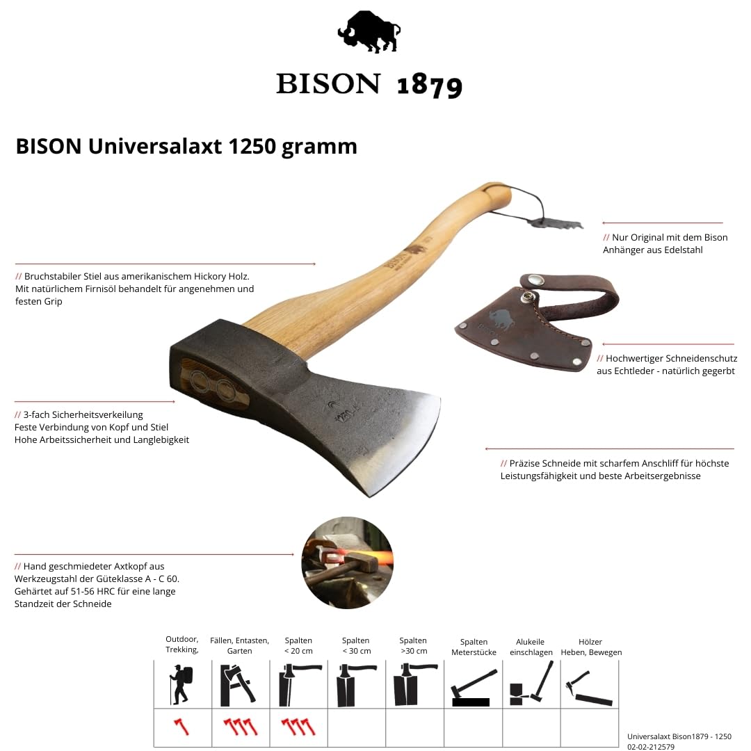 Bison 1879 Siekiera uniwersalna1250 g, 700 mm - wszechstronna siekiera do wszystkich prac w lesie i ogrodzie