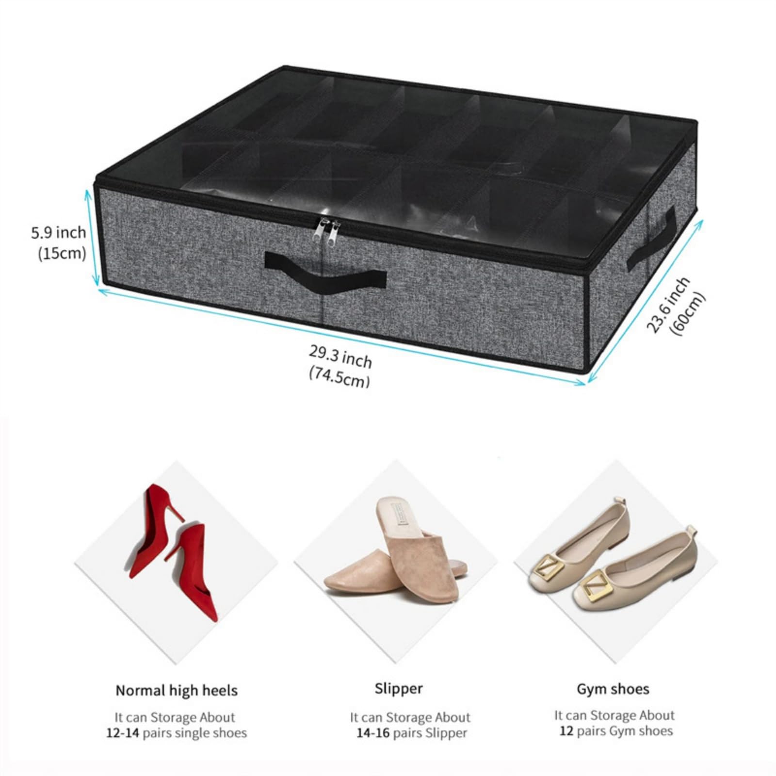 Organizer per scarpe sotto il letto, confezione da 2, per 24 paia, grande scatola per scarpe sotto il letto, organizer trasparente pieghevole per scarpe sotto il letto