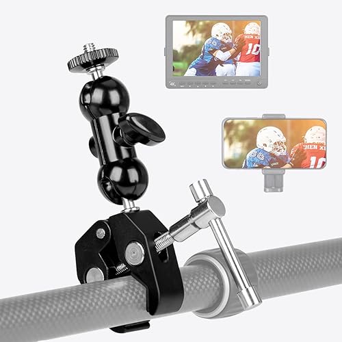 Miniatura 8 de koolehaoda Brazo de bola de doble cabeza esférica para cámara, soporte de montaje para monitor con abrazadera de cangrejo para micrófonos Ronin M