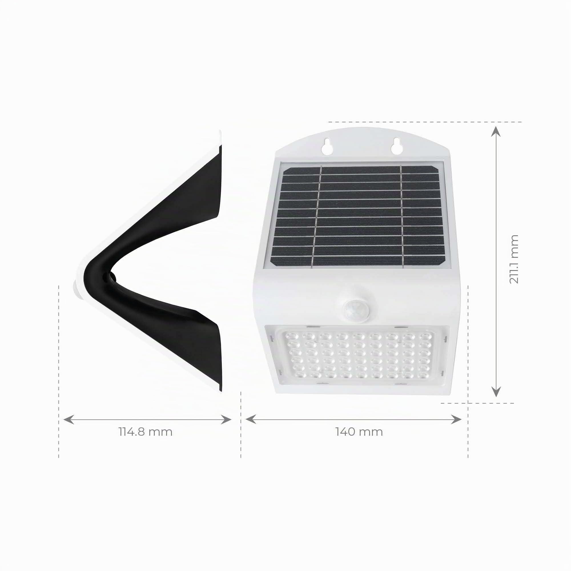 Ledvion - Applique LED Solaire Moderne, 4W, 3000K, IP65, Blanche, 220 Lumens, avec Détecteur de Mouvement, Énergie Solaire, Économe en Énergie & Résistante aux Intempéries
