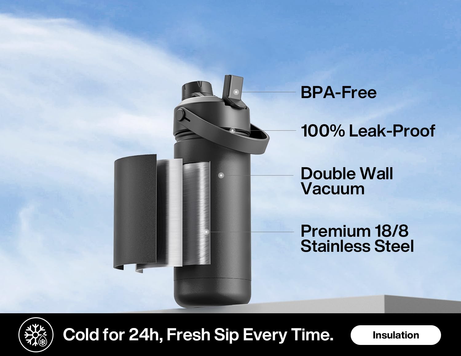 POWCAN 18 oz Insulated Water Bottle with 2-in-1 Straw and Spout Lid, Keep Cold 24H, Leak-Proof, Fits in Car Cup Holder - Image 2
