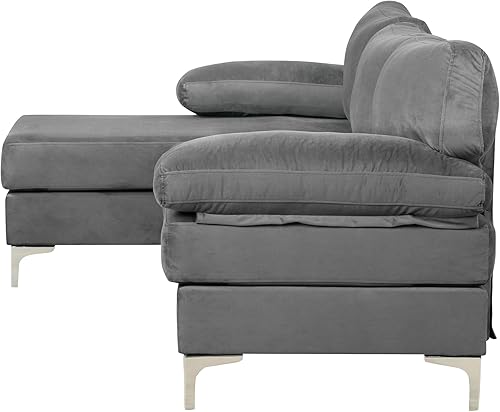 Miniatura 202 de Sofá modular moderno en forma de L, con diván extra ancho y patas doradas Gris,Negro -,Verde,Naranja,Gris oscuro,marino,Púrpura