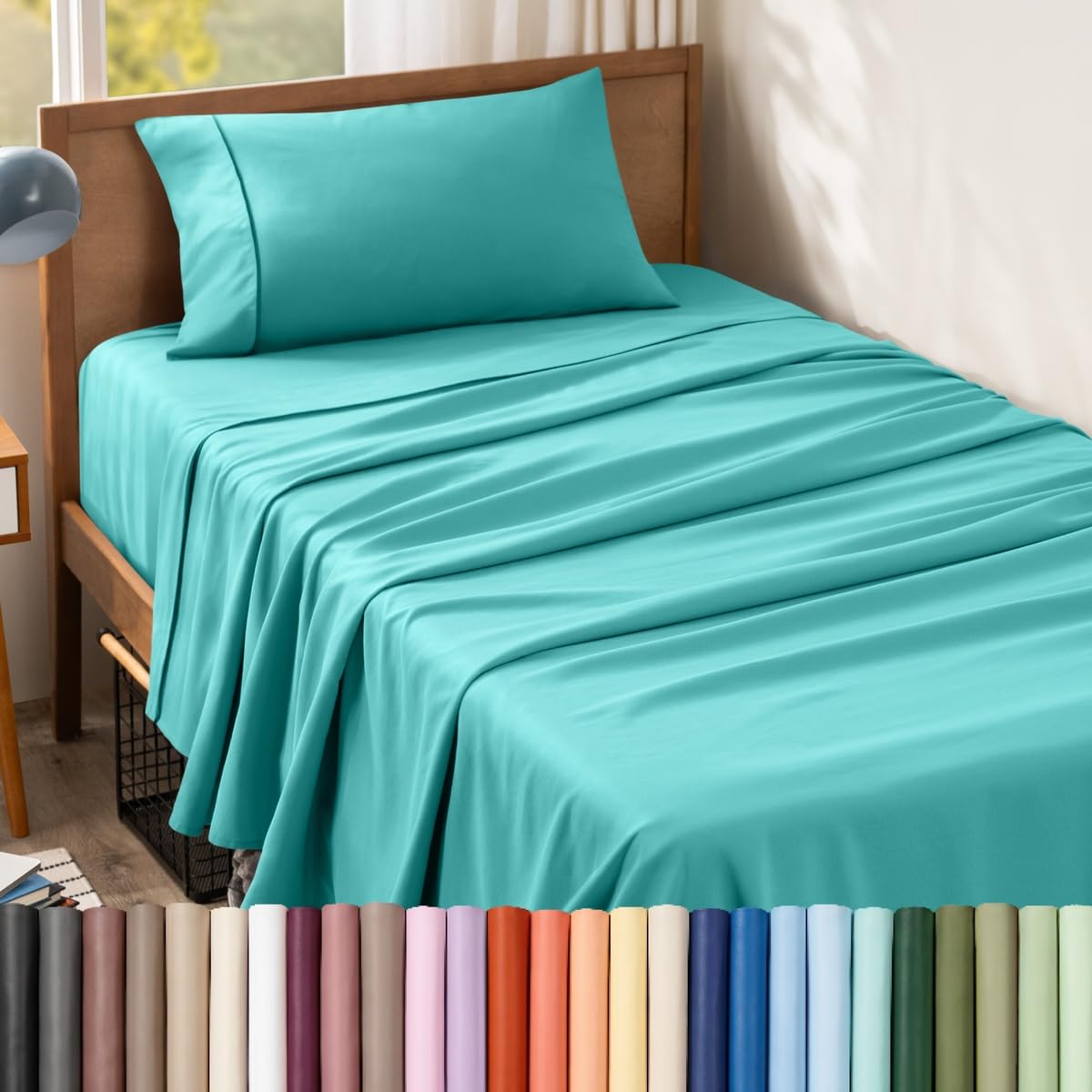 Bare Home Kids Twin Sheet Set - 1800 Ultra-Soft Microfiber Bed Sheets - Double Brushed Breathable Bedding - Hypoallergenic – Wrinkle Resistant - Deep Pocket (Twin, Turquoise) — image 1