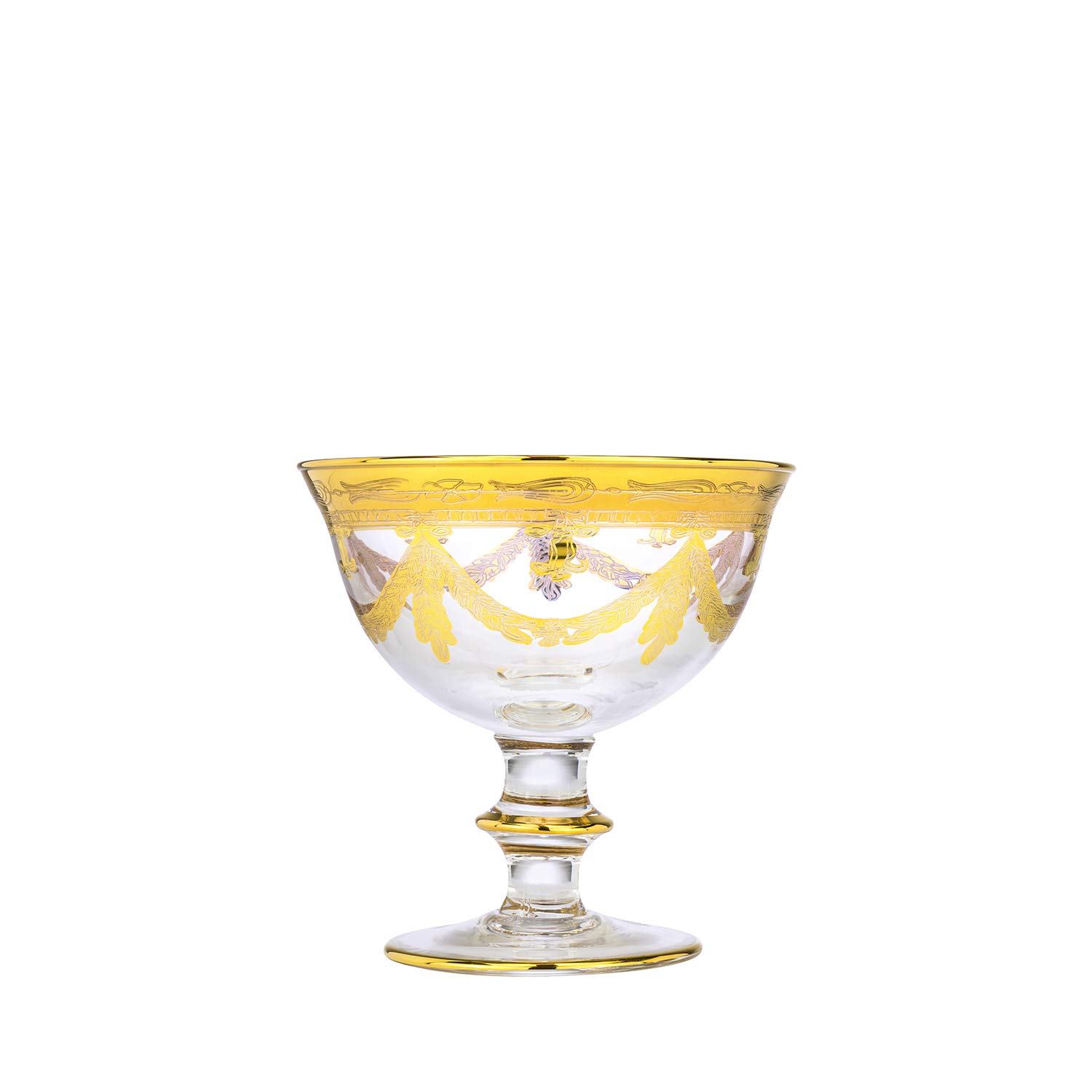 InterglassItaly, Crystal Compote Serving Bowls, Vintage Design, 24K Gold Hand Decorated, 9 oz, Set of 1 (Clear, Compote)