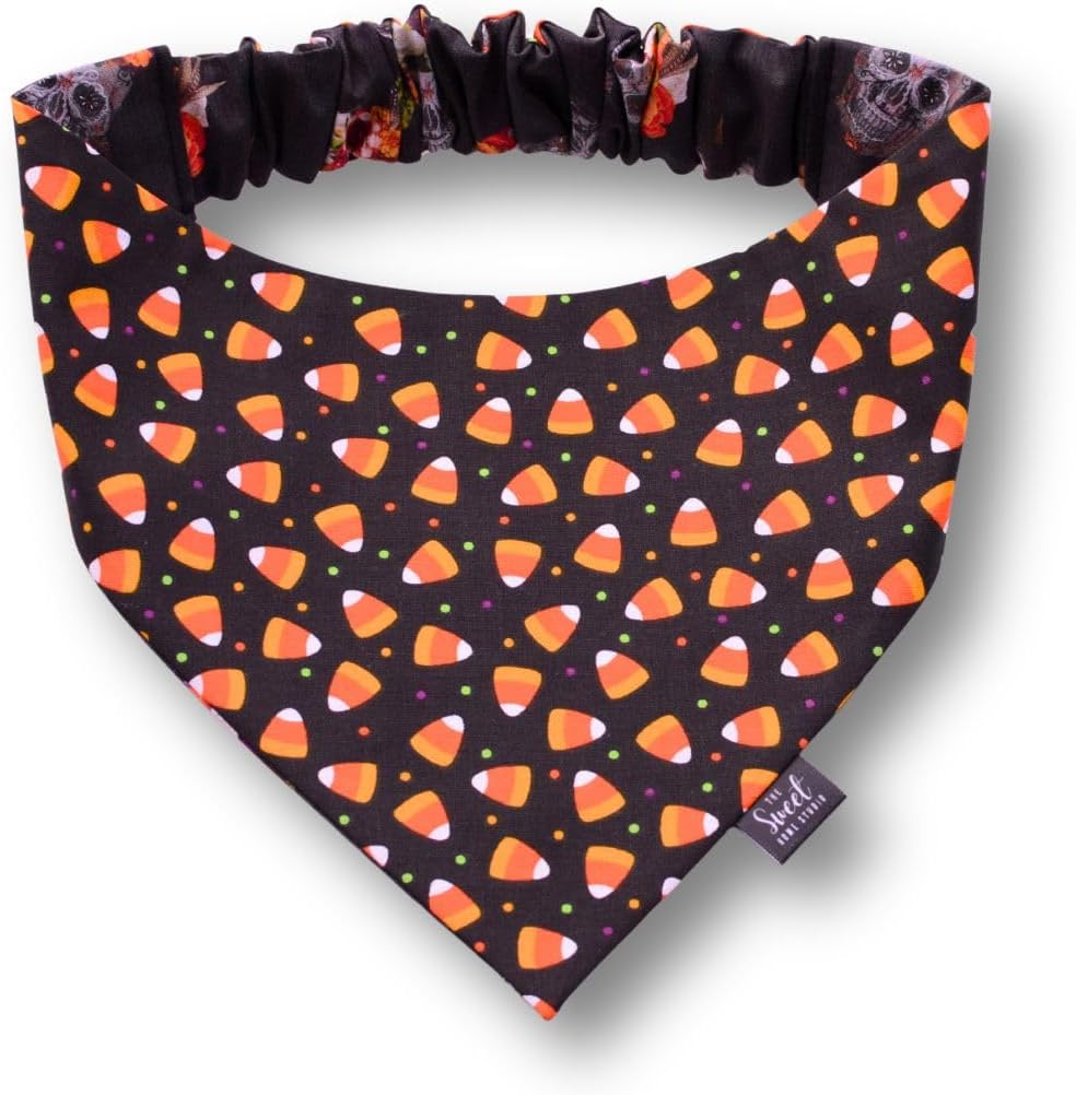 Halloween Scrunchie Dog Bandana Perfect for Halloween, Trick-or-Treating, Thanksgiving Elastic pet Bandana, Dog & cat Accessory (XX-Large, Candy Corns)