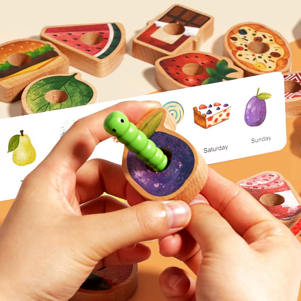 Juguete de enhebrado de Madera de Oruga glotona, Juego de Cuentas temático de Comida Montessori para niños pequeños