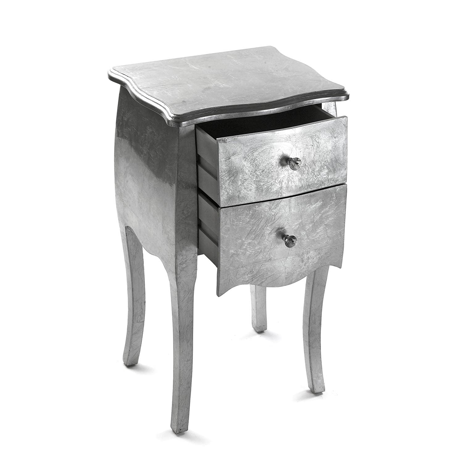 VERSA Cagliari Comodino Tavolino o ausiliario per la Camera da Letto o Il Soggiorno Cassettiera, con 2 cassetti, Misure (A x L x l) 71 x 35 x 40 cm, Legno, Colore Argento