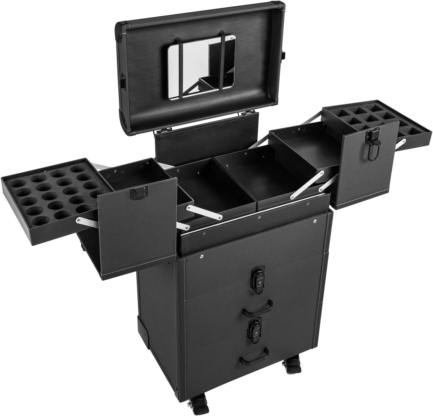 Professional Rolling Makeup Case,Multi-Functional Cosmetic Case Storage Organizer Cosmetic Trolley for Professional Makeup Artist, Hairstylist (Black)