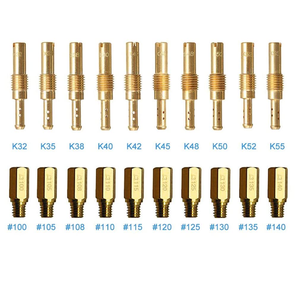 Mactoom 20Pcs Carburetor Main Jet Kit, Include 100-140 Main Jet and 32-55 Slow Pilot Jet for Keihin OKO KOSO PE PWK