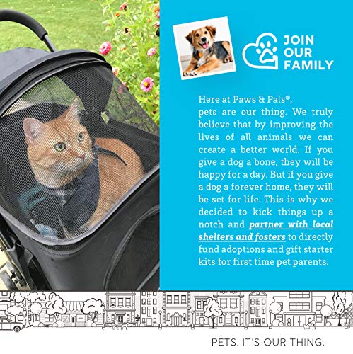 Paws & Pals Dog Stroller Easy to Walk Folding Travel Carriage for Pets & Cats with Detachable Carrier - Black - Image 6