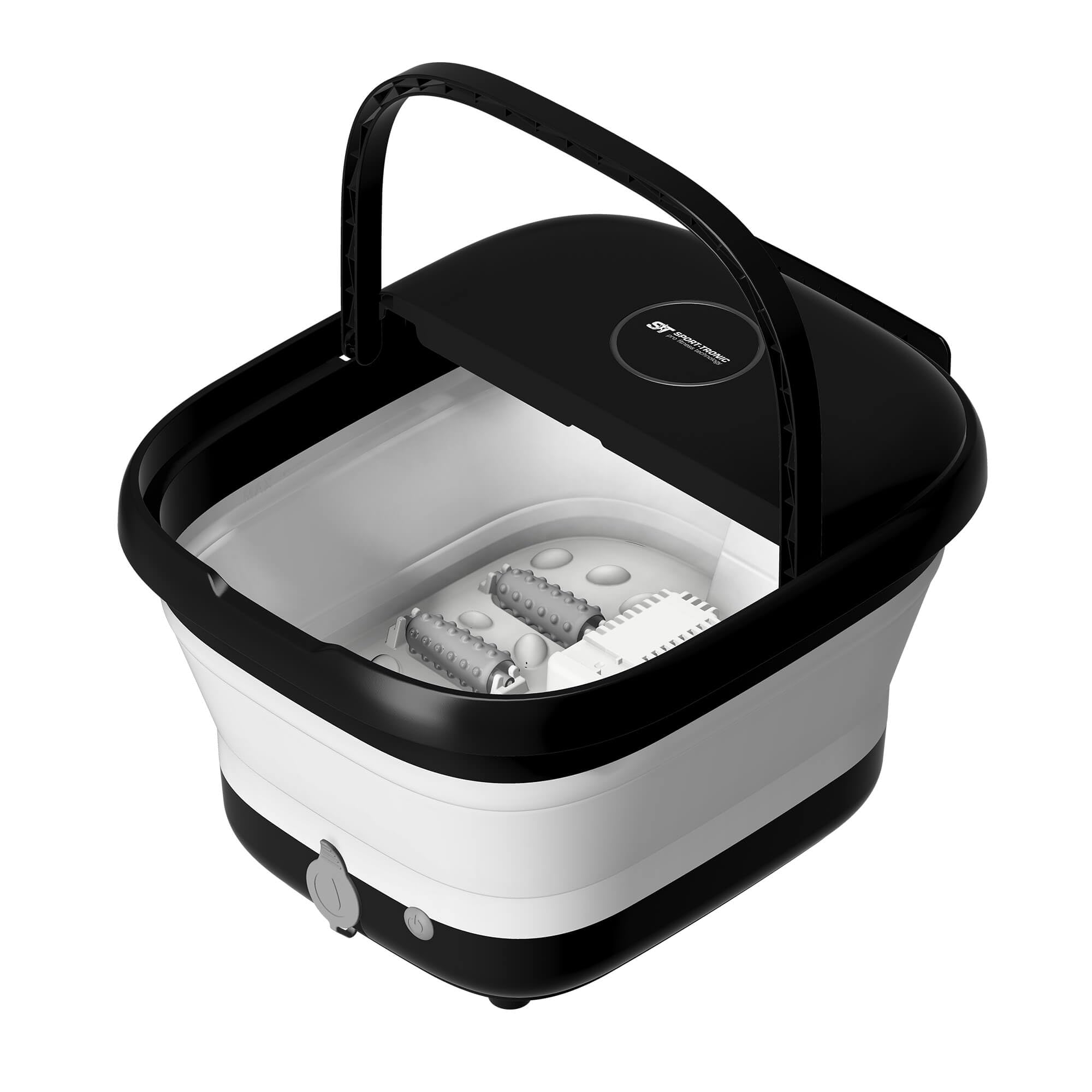 SportTronic Fußmassagegerät mit Whirlpool & Wärme – faltbar, 6 Massagerollen, 20 Shiatsu-Düsen, Sprudelfunktion, Pediküre, beheiztes Fußbad