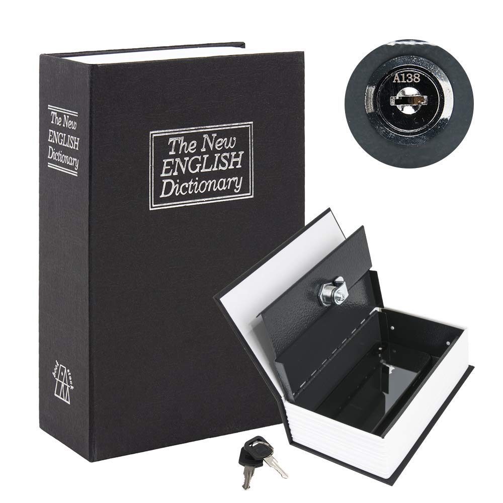 Rubik Book Safe with Key Lock, Home Dictionary Diversion Secret Book Metal Safe Lock Box, 18.5 x 11.5 x 5.5 cm - Black Small