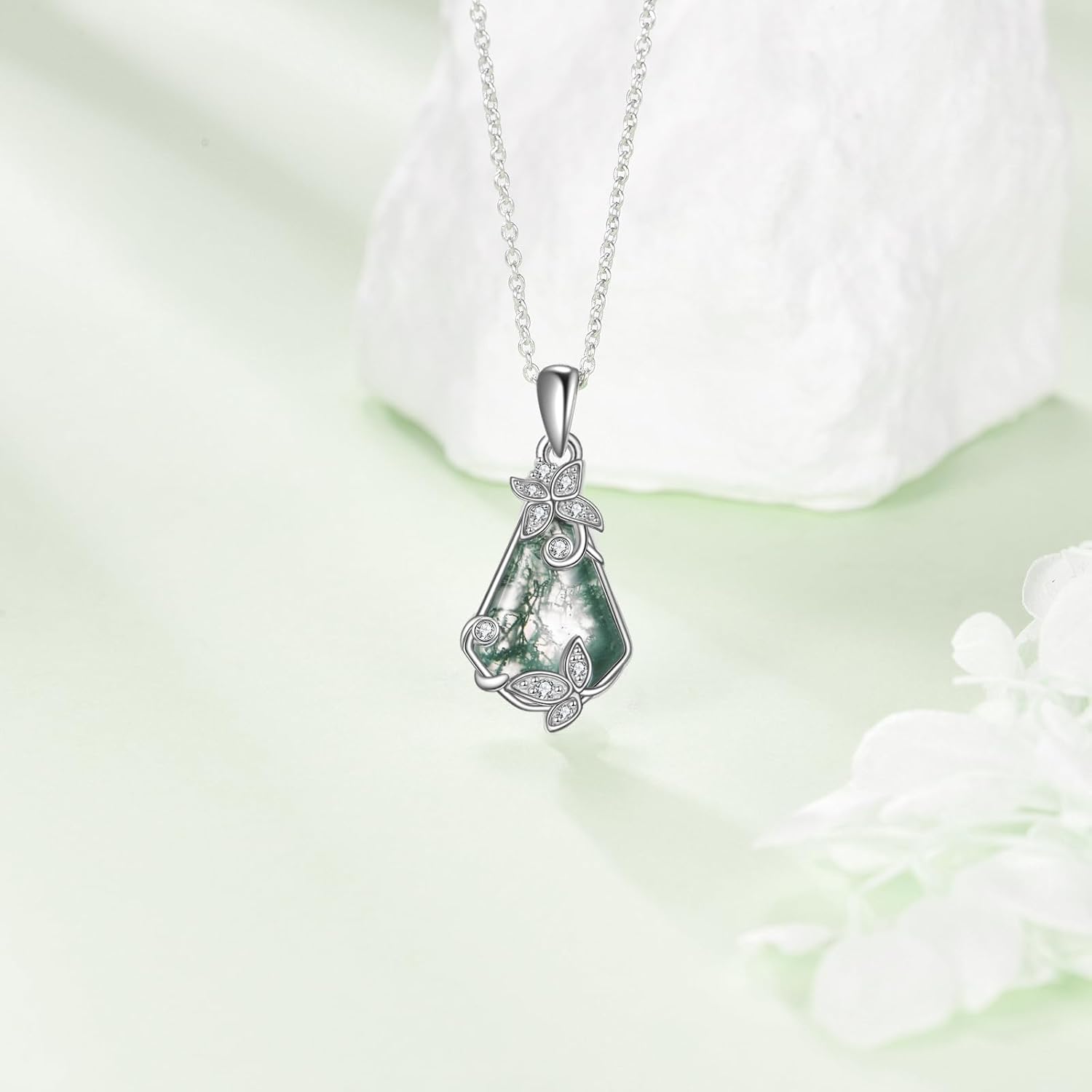 Moss Agate/Lapis Lazuli/Malachite/Larimar/Turquoise/Moonstone Necklace 925 Sterling Silver Pendant Necklace Jewelry Gift for Women - Image 4