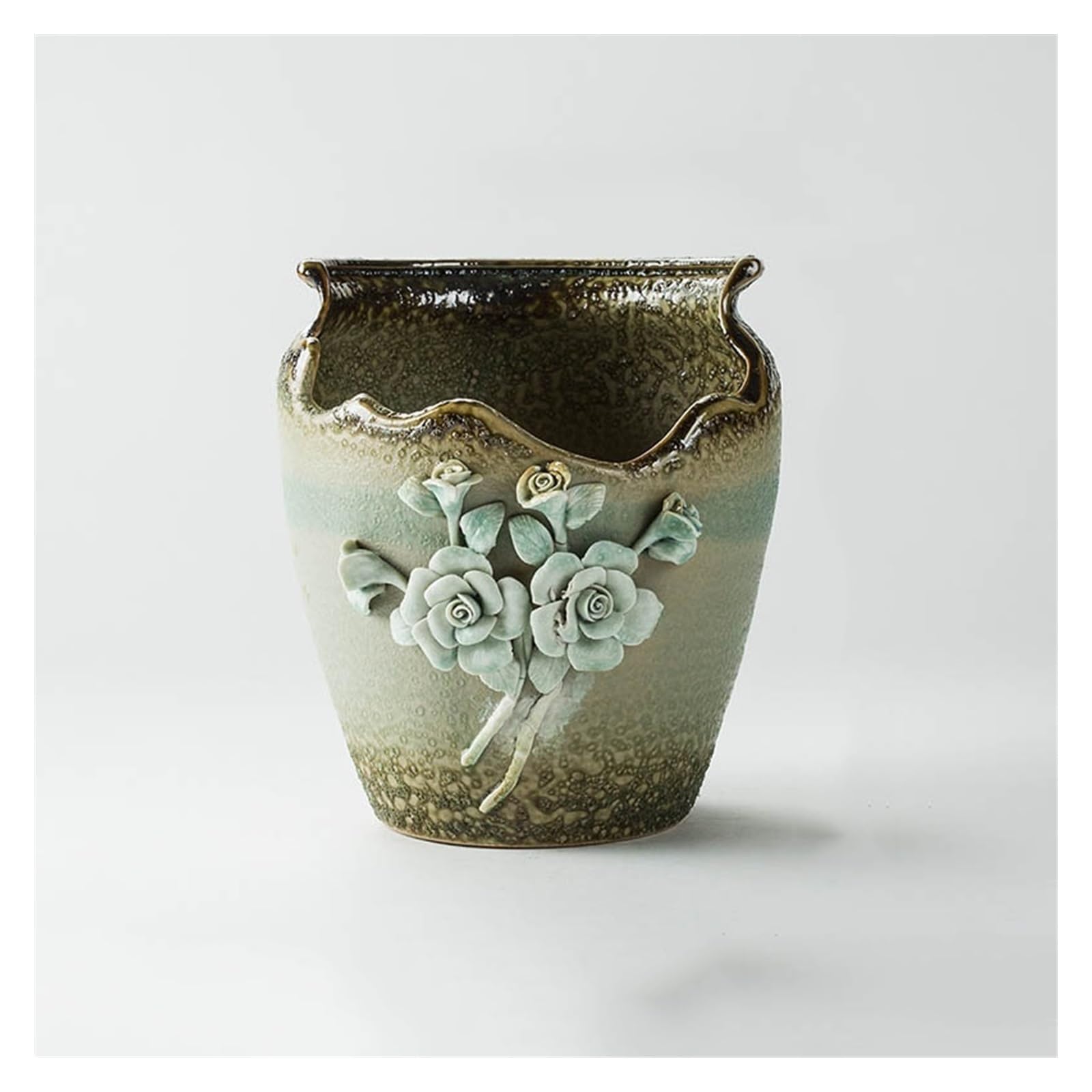 Grand pot de fleur en céramique vintage pour plantes d'intérieur et cactus
