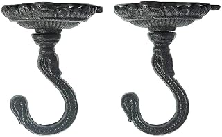 Sungmor Heavy Duty Ceiling Hooks for Hanging Plants, 2PC Black 3.5x3.9Inch Large Cast Iron Ceiling Hooks, Antique Decorative Ceiling Swag Hooks for Hanging Planter Chandelier Wind Chime Lantern Hanger