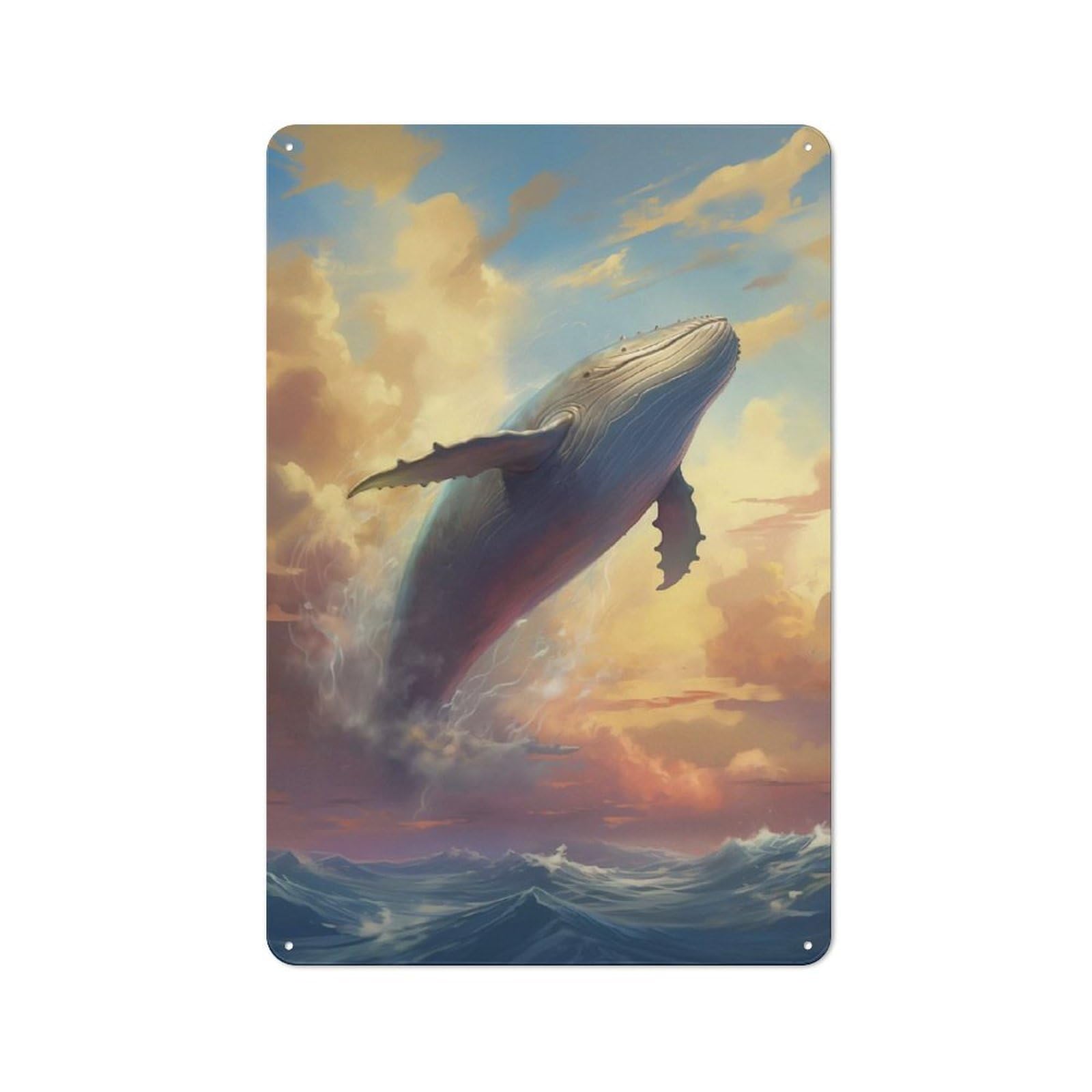 Flying Whale Shark Rustic Tin Sign 30x20cm, Shed Style Utility Space Decor for Patio Bar, Workshop, Shed Or Kitchen