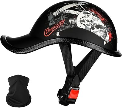 German Motorcycle Helmet Baseball Cap Motorcycle Helmet Half Shell Helmet Helmets for Adults Motorcycle Thin Skull Cap Half Helmet for Adult Men Women, DOT Approved Size 56-62cm
