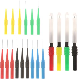 19 Pcs Multimeter Test Set, 15pcs 0.7mm Probe Pins and 4pcs Insulation Wire Piercing Probes, Automotive Back Probe Kit Power Needle Test Accessories for Multimeter Banana Socket Plug Car Tester