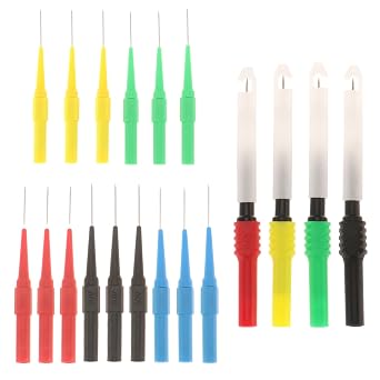 19 Pcs Multimeter Test Set, 15pcs 0.7mm Probe Pins and 4pcs Insulation Wire Piercing Probes, Automotive Back Probe Kit Power Needle Test Accessories for Multimeter Banana Socket Plug Car Tester