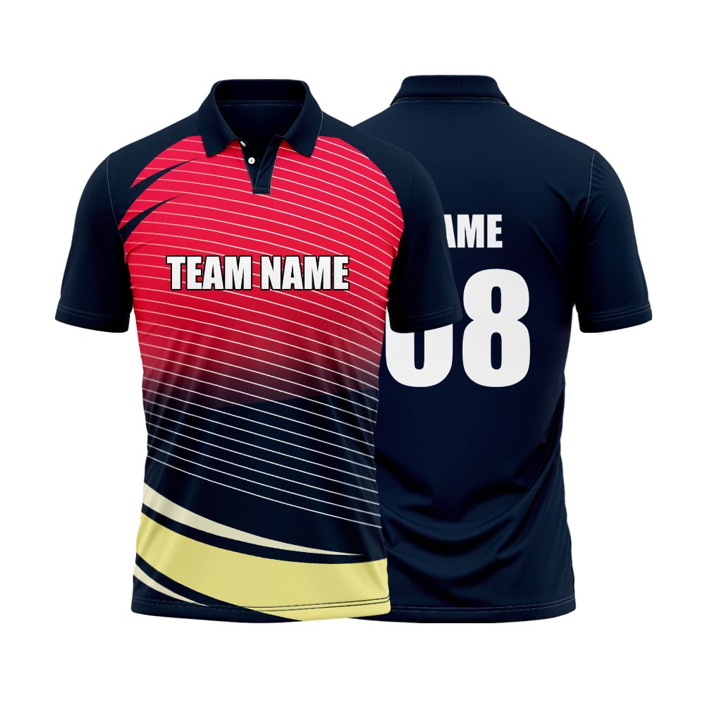 Daily OrdersCricket Polo Collar Sports Jersey for Men with Team Name, Name and Number Printed | Cricket t Shirts for Men Printed with Name | Cricket Jersey with My Name | DOdr1008-C01242023-C-POLO-69