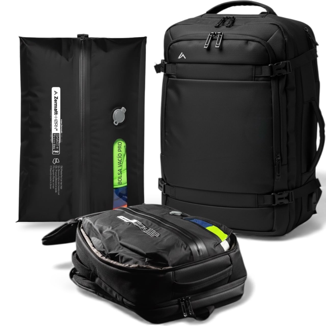 + ZERMATT-HORN plecak podróżny próżniowy, rozsuwany 25 l do 30 l, laptop 15-17", plecak na bagaż podręczny 40 x 30 x 20 kabinę do lotu z kabiną Ryanair, Vueling, Easyjet, plecak podróżny.