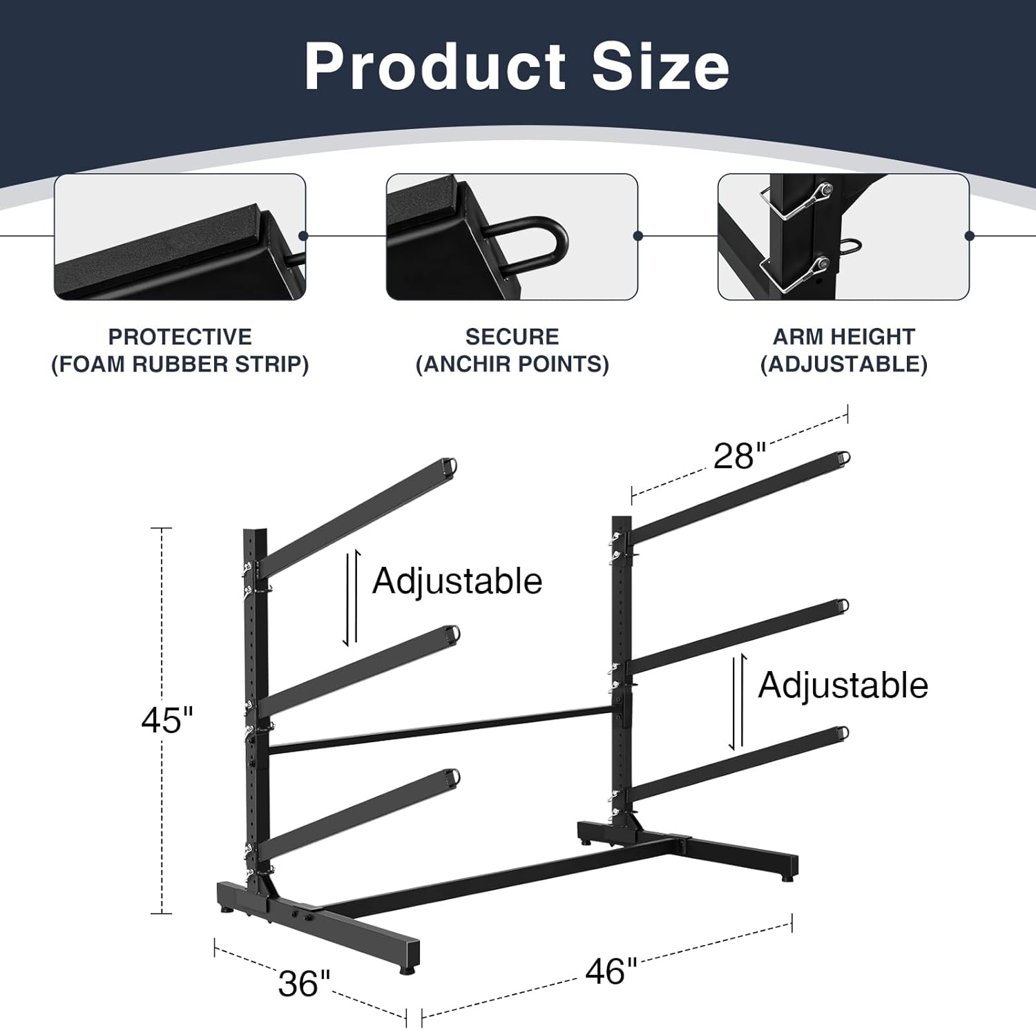 Heavy Duty Kayak Storage Rack - Adjustable Freestanding Stand for Kayaks, Canoes, Paddleboards, and Surfboards - Ideal for Garage, Shed, Dock, and Outdoor Storage