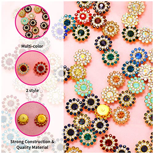 200 Pcs Rhinestone Buttons Embellishments Flower Buttons, Glass Crystal Flower Shape Rhinestone Embellishments Buttons For Knitting Craft Jewelry Making (14Mm,12 Mm) #TOP6