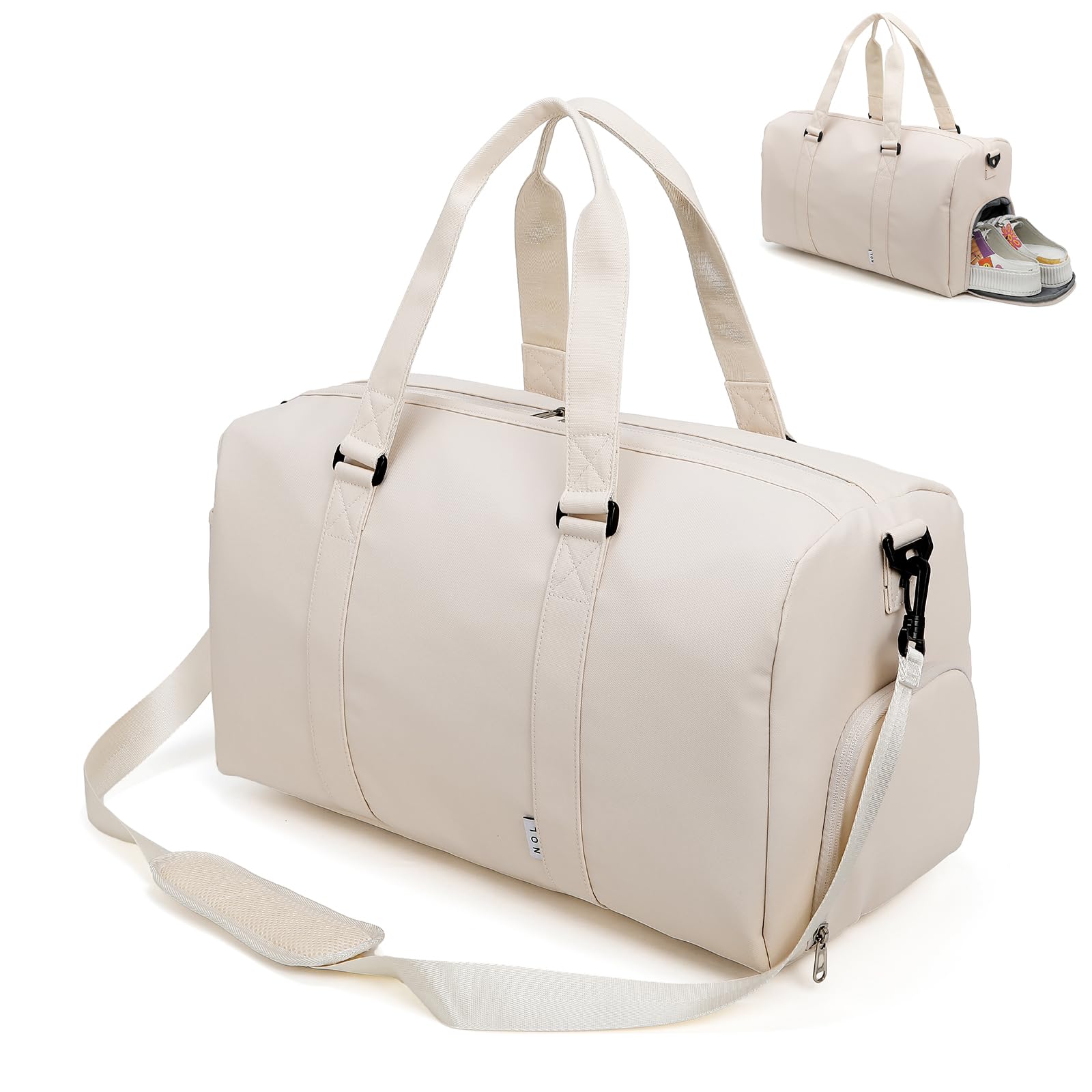 NOL Sports Turnbeutel für Damen und Herren, Seesack für Reisen, wasserdichte Handgepäcktasche mit Schuhfach & Nasstasche, 4, Cream, Modern