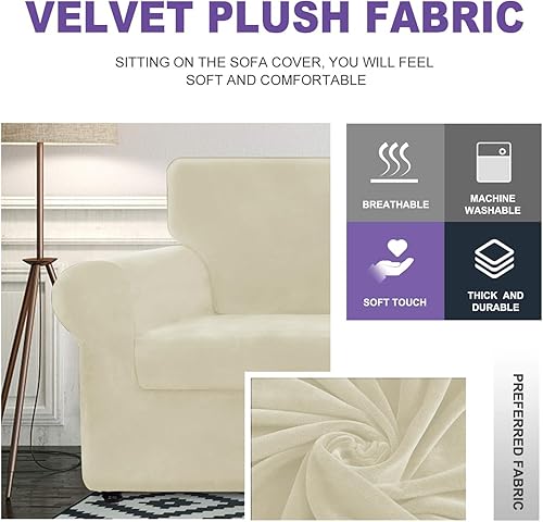 Miniatura 3 de ZNSAYOTX Funda de terciopelo de gran tamaño para sofá de 4 piezas (92-115 pulgadas), fundas elásticas para sofá de 3 cojines, funda gruesa y suave