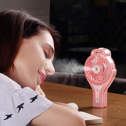 Miniatura 8 de Ventilador de nebulización de agua portátil de mano para viajes, funciona con batería recargable o alimentado por USB, humidificador y ventilador