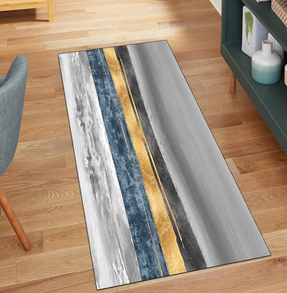 Alfombra antideslizante para pasillo de cocina, gris y dorada, 50 x 200 cm, lavable