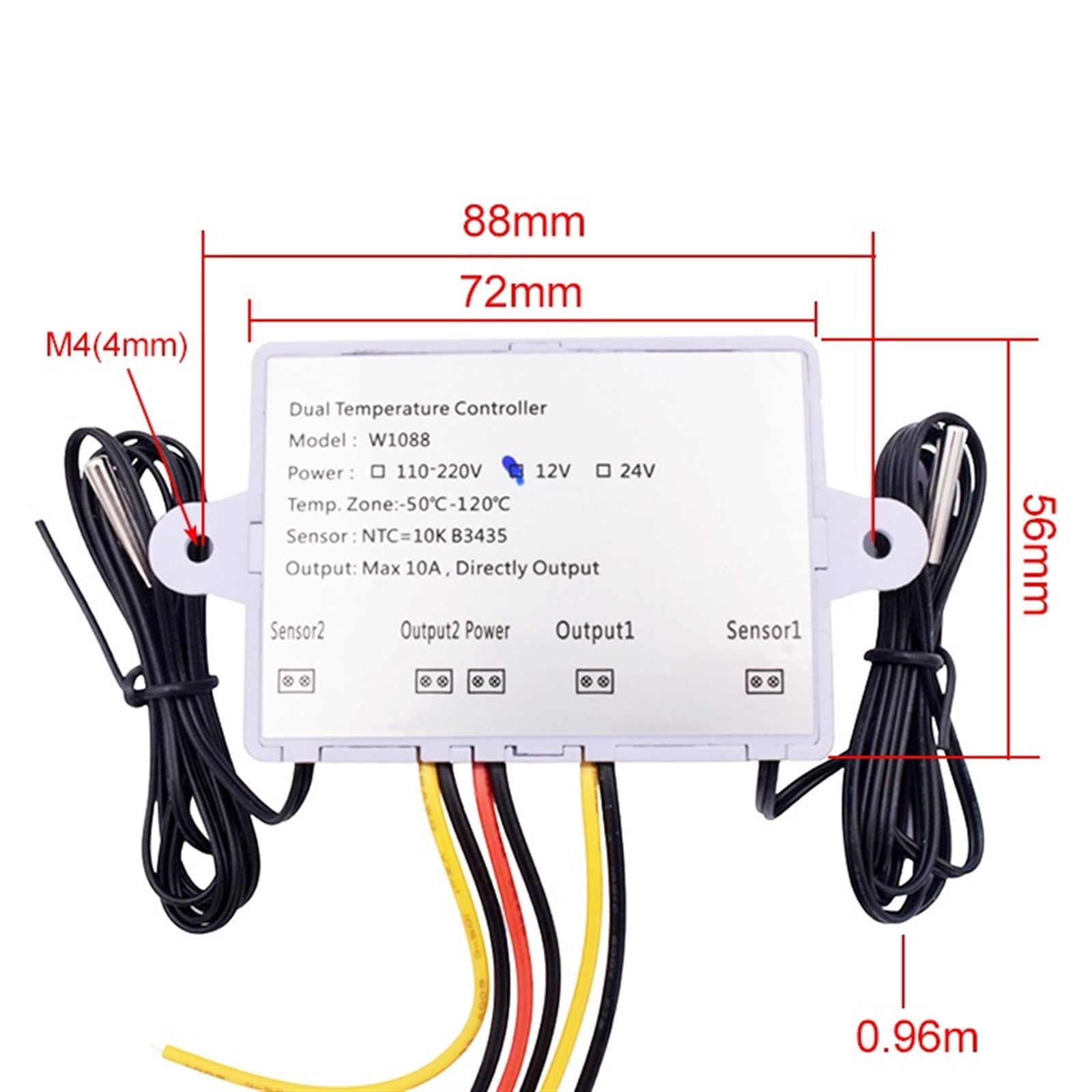 W1088 cyfrowy czujnik temperatury z dwoma diodami LED, kontroler, ogrzewanie elektryczne, termostat 220 V, do akwarium, regulator temperatury (DC 24 V)