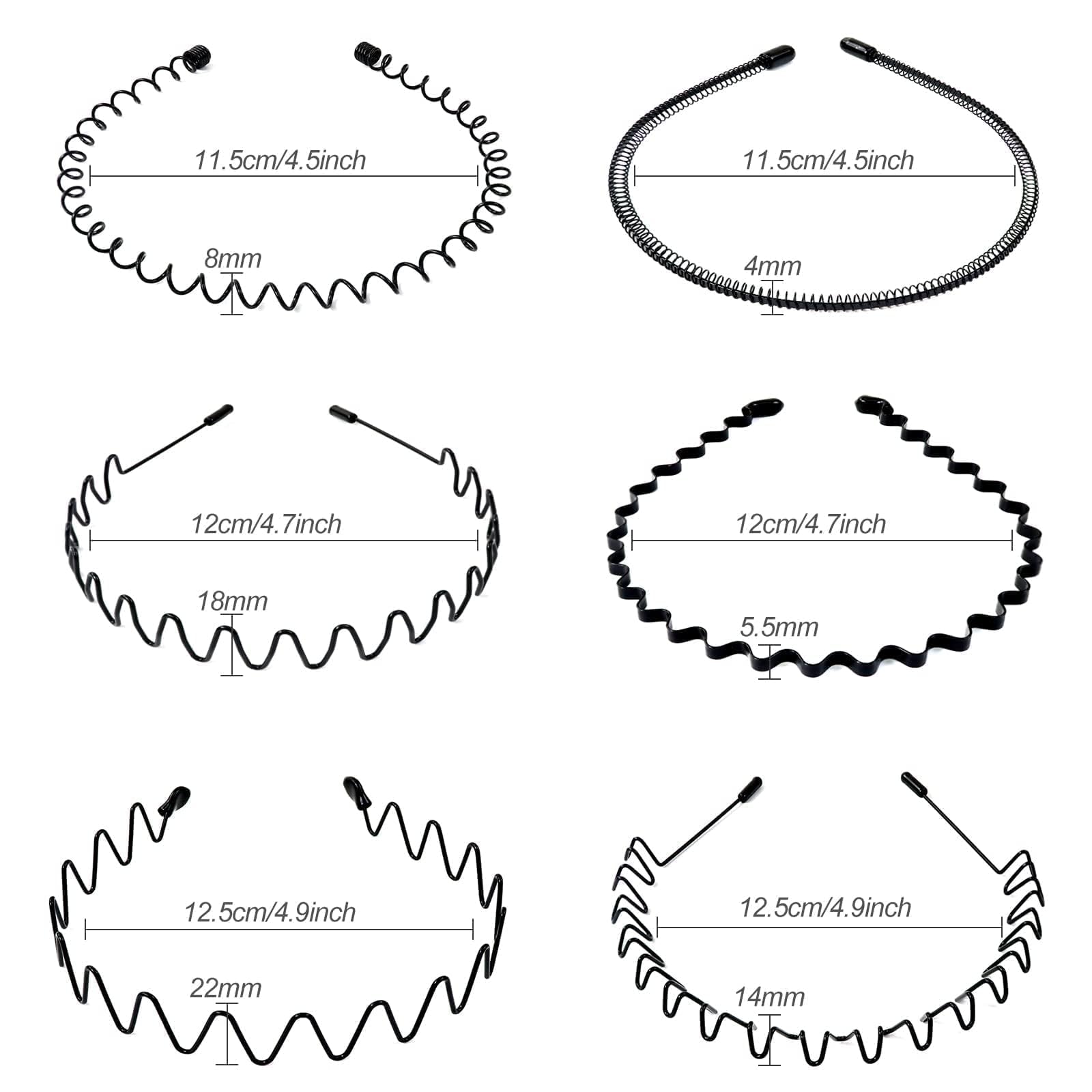 Hanyousheng 6 Pezzi Cerchietti per Capelli, Unisex Cerchietto in Metallo, Cerchietto Fasce per Capelli Fascia Ondulata Nero, Multiplo Stile Antiscivolo Cerchietto, Adatto per Sport, Yoga, Trucco