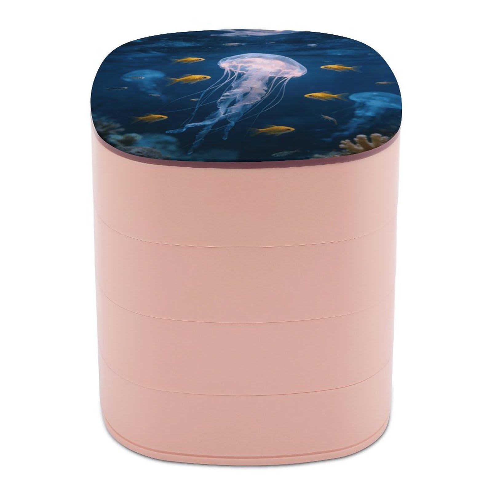 LZQPOEAS Deep-sea Fireflies Jewelry Box Women Jewelry Organizer Travel Jewelry Case Cute Necklace Ring Storage Organizer 4-Layer Rotating Jewelry Tray Case with Mirror for Bracelets