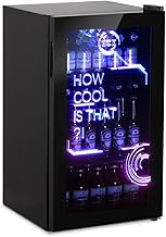 HCK 98L Mini Fridge - Cyberpunk Modern Lighting Beverage & Beer Fridge | 0-10°C Precise Control | Frost-Free Low-E Glass Door | Ideal for Gaming Room, Parties, Bedrooms | Black