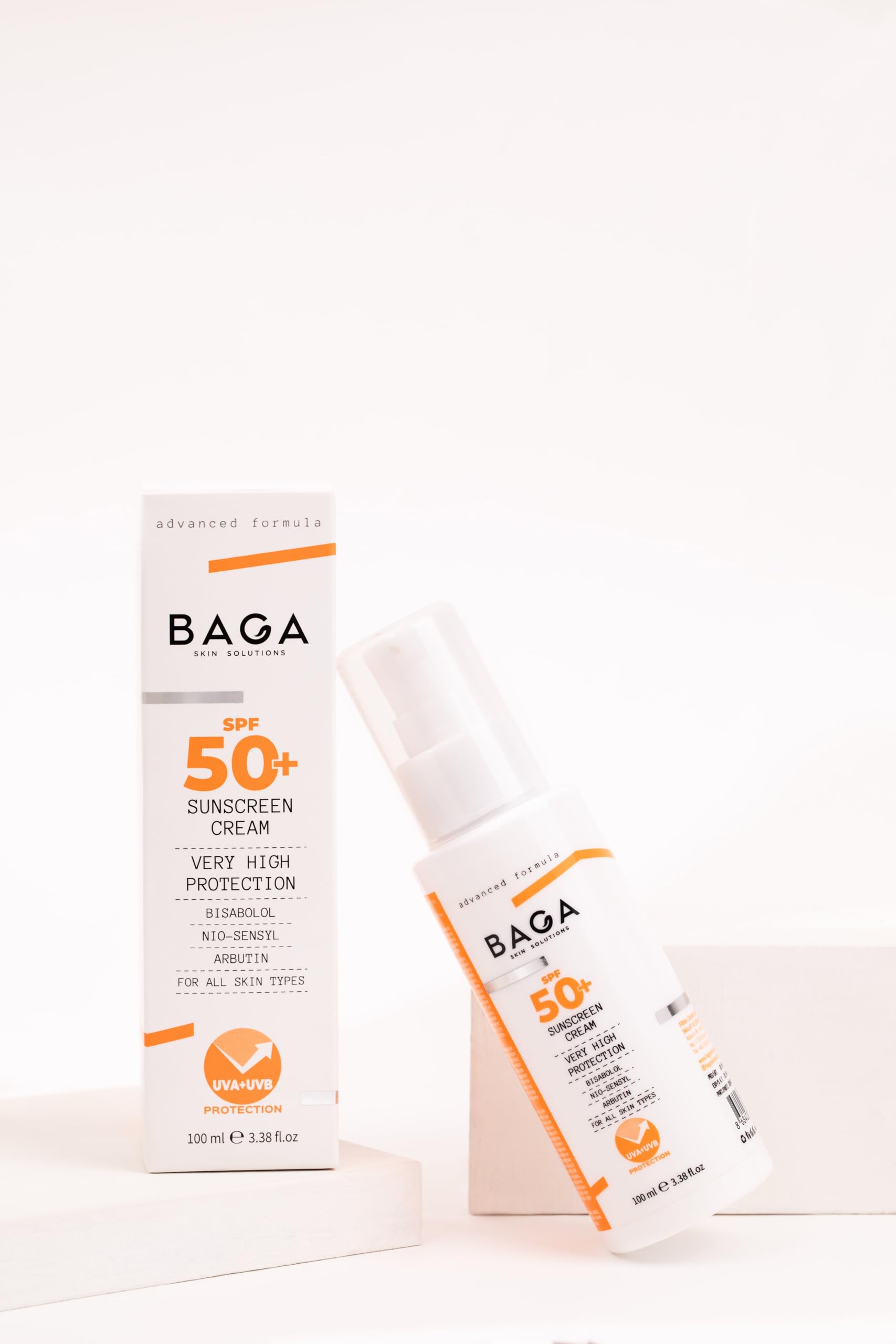 BAGA Skin Solutions SPF 50+ Sunscreen Cream – Very High Protection, 3.38 fl oz (100 ml), Broad Spectrum UV Defense, Lightweight and Non-Greasy Formula