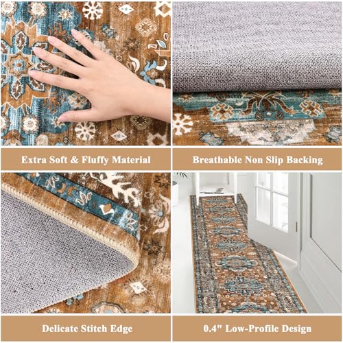 Pauwer Boho Hallway Runner Rug 2x10 Washable Entryway Area Rugs Non Slip Farmhouse Vintage Floor Mat Carpet Runner for Hallways Laundry Room Kitchen Bathroom Bedroom
