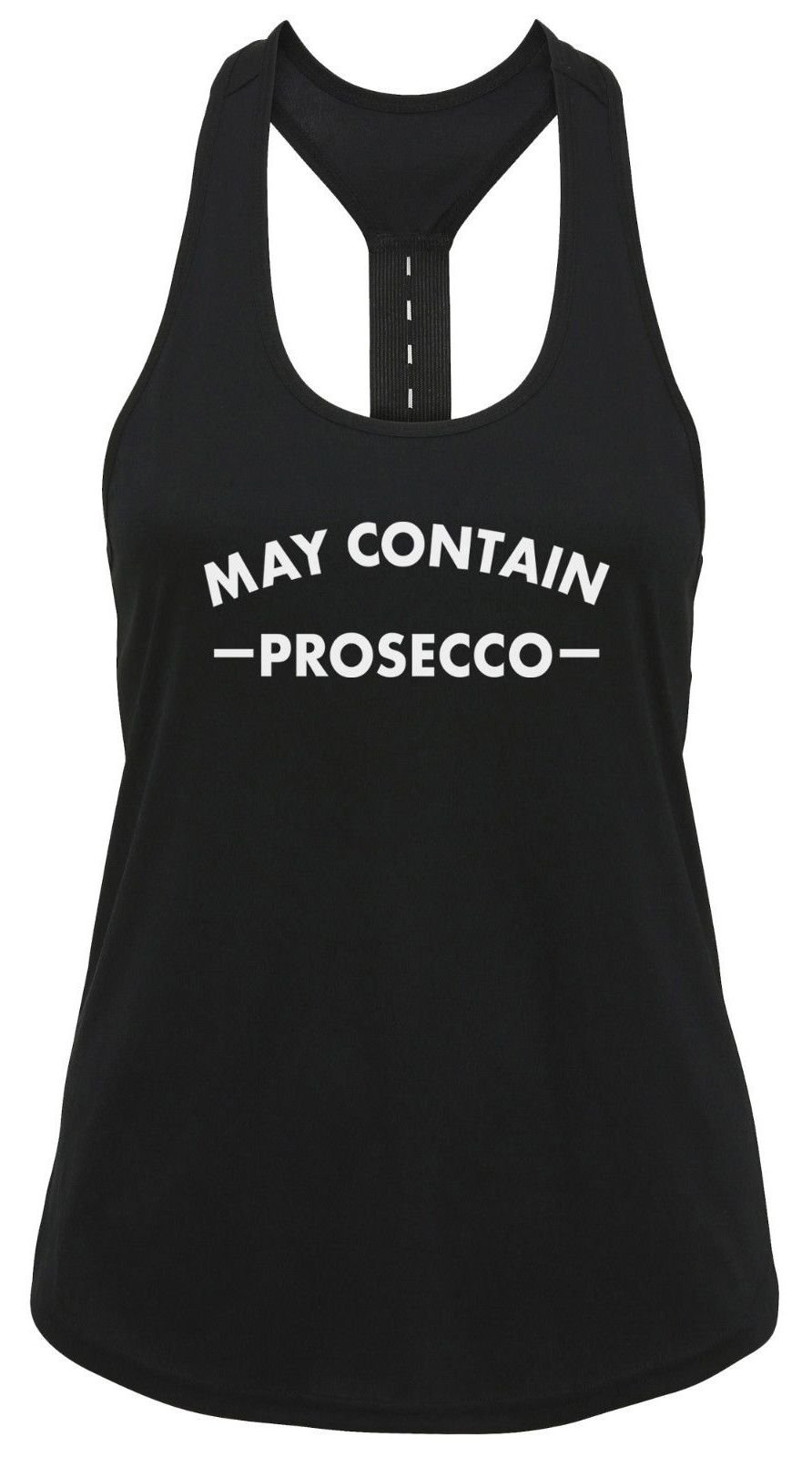 Ukprintwear Women's Black May Contain Prosecco Strap Back Vest ( Medium)