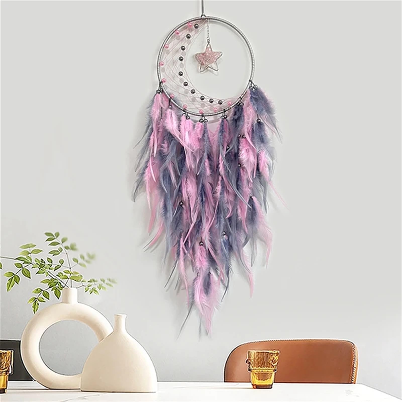 Atrapasueños Atrapasueños De Plumas For Dormitorio, con Colgante Estrella, Colgar En La Pared, Regalos Artesanales(Green)
