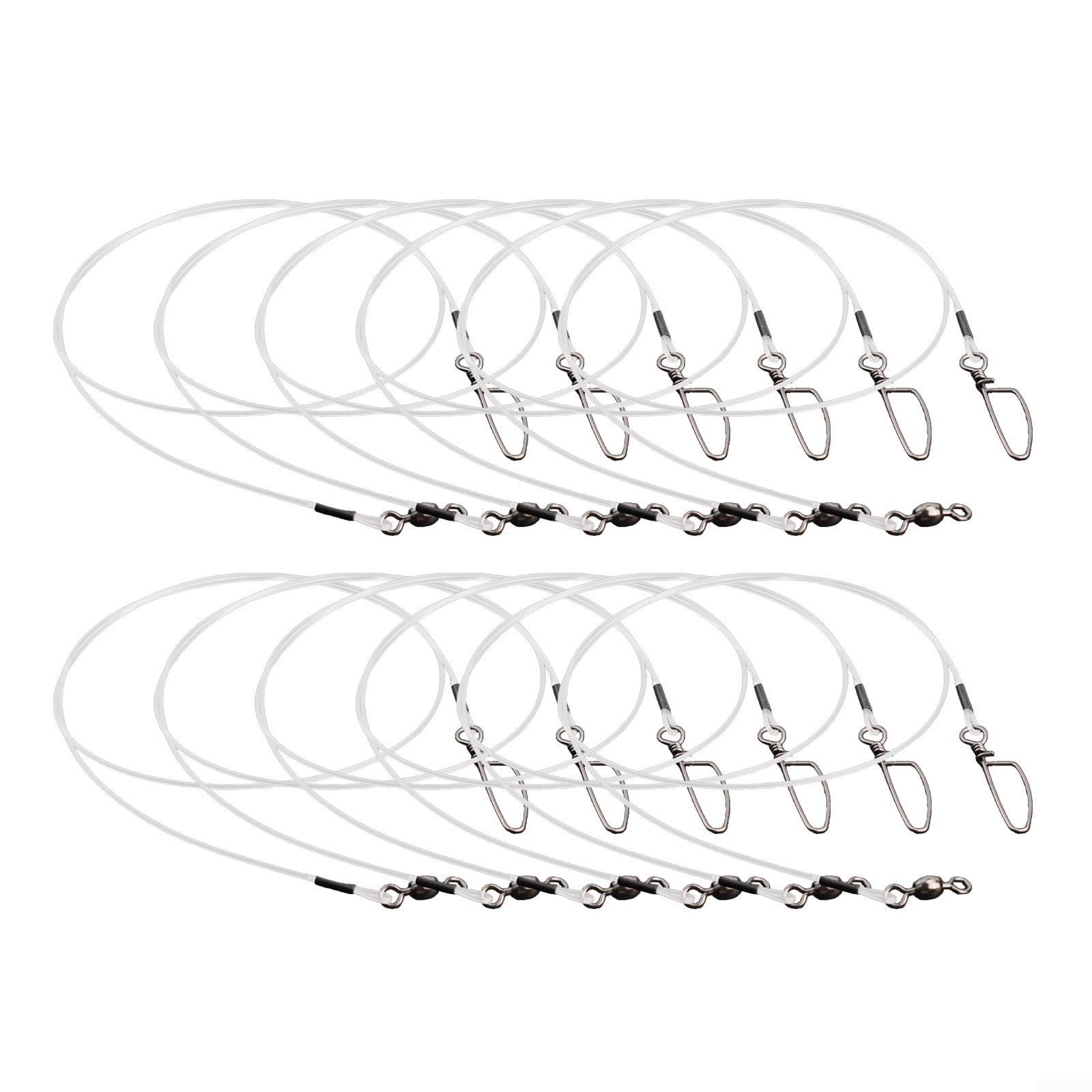 12Pcs Fluorocarbon Fishing Leader Line 20LB-80LB Multi-Length Set With Snap For Saltwater Freshwater Fish,Clear Invisible(24in-80lb)
